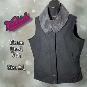 Woolrich Women's Summit Vest Fleece Lined Faux Fur Black Gray Sz XL #18539